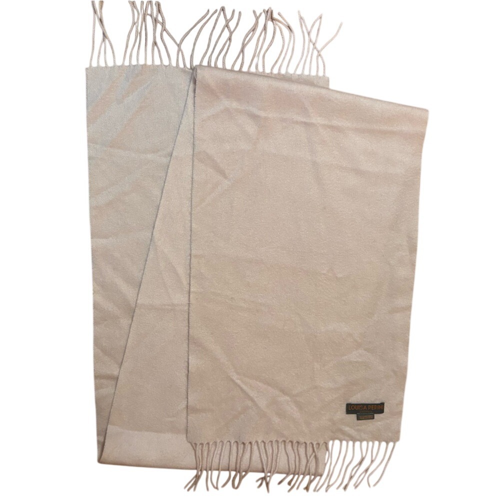 Louisa Perini 100% Cashmere Scarf Classic Fringe Women's Minimalist Soft Pink - Picture 2 of 3